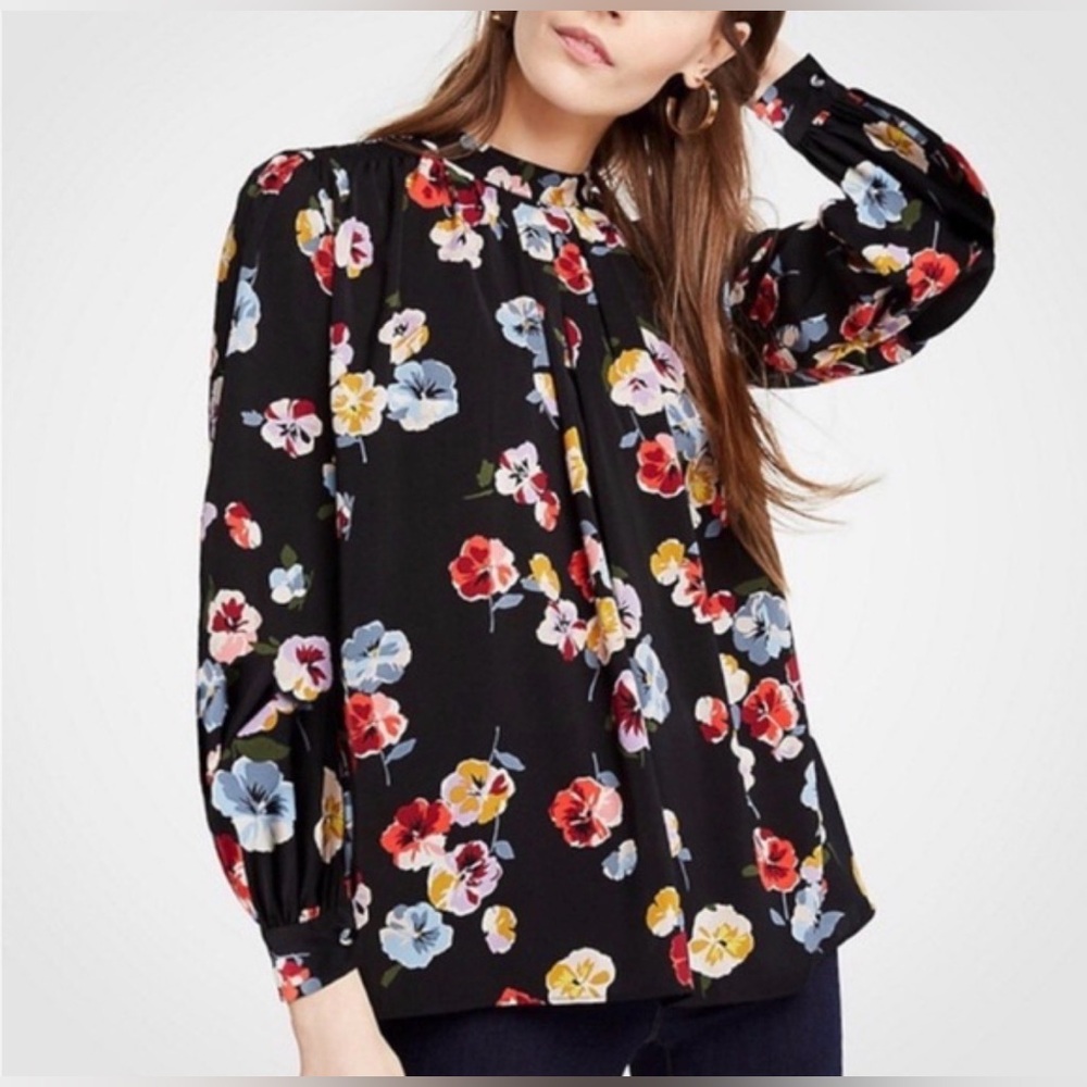 Ann Taylor Black Floral Blouse